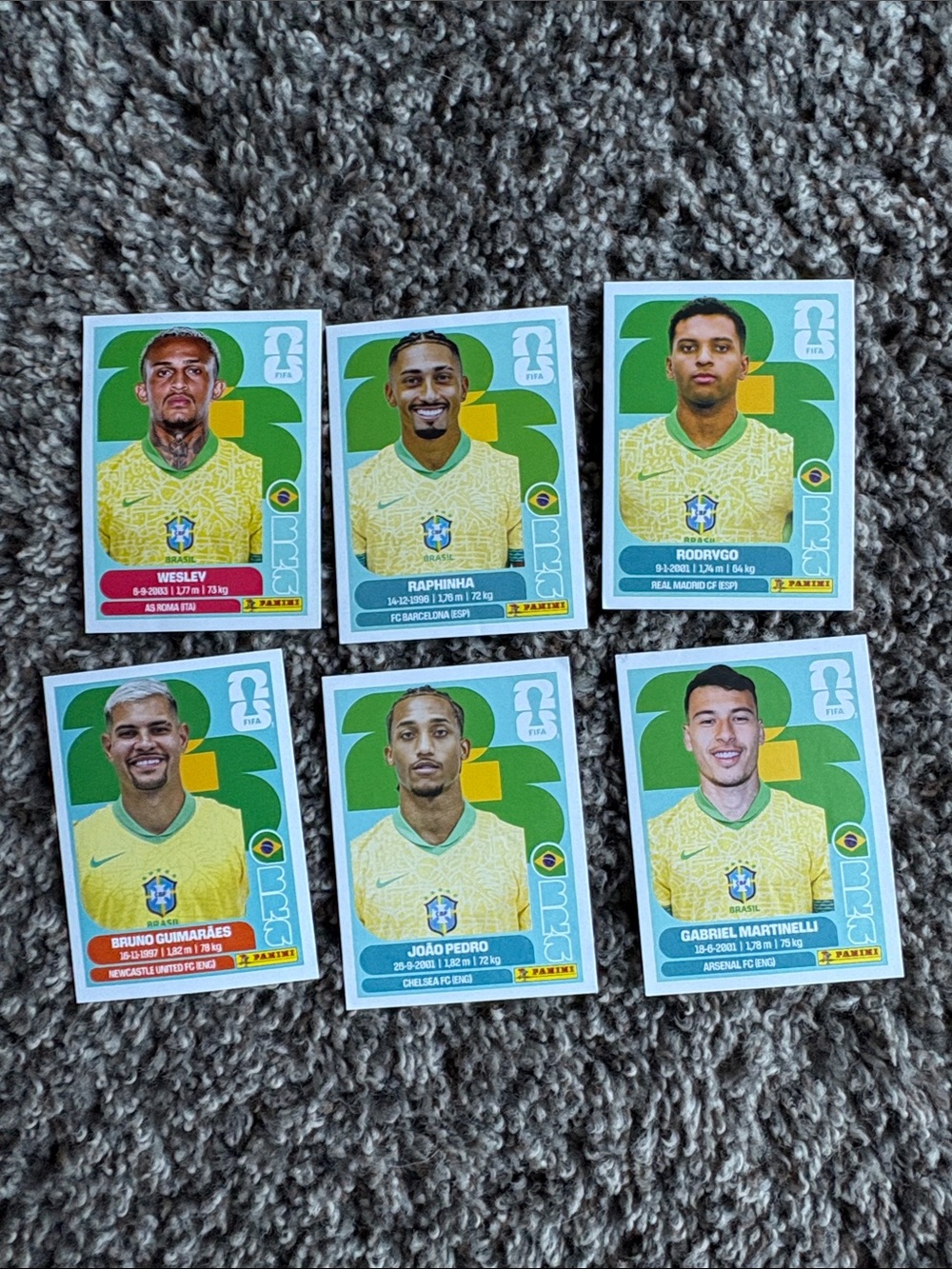 Panini Yellow & Green Brazil National Team Sticker Lot